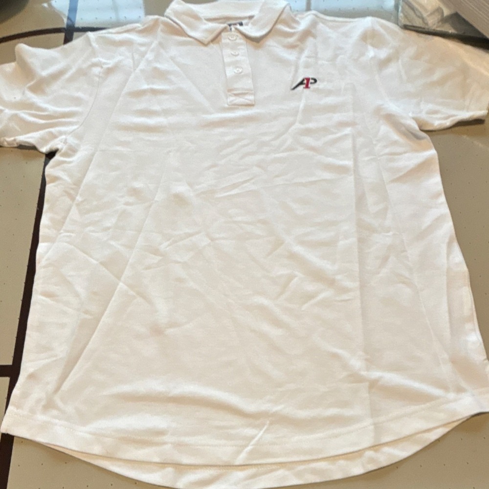 AP Padel Men's White Polo Shirt XL Short Sleeve Collared Button Logo Knit